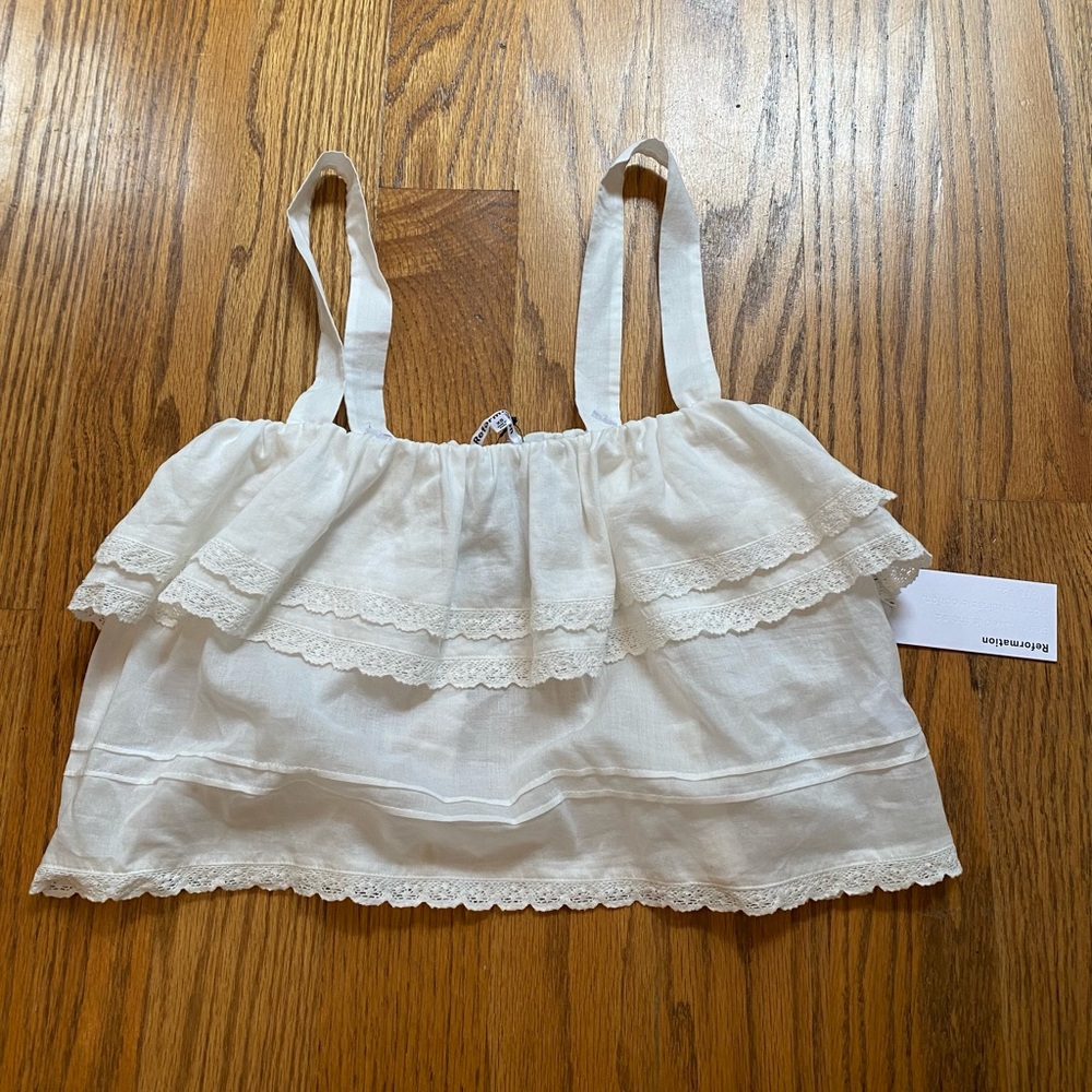 Reformation white lace crop top